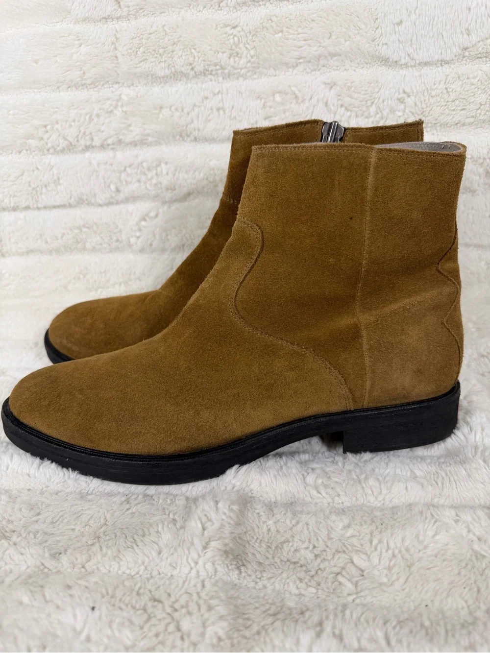 Mens ALLSAINTS Lang Suede Side Zip Boots Camel Tobacco Sz 12 MF560Z